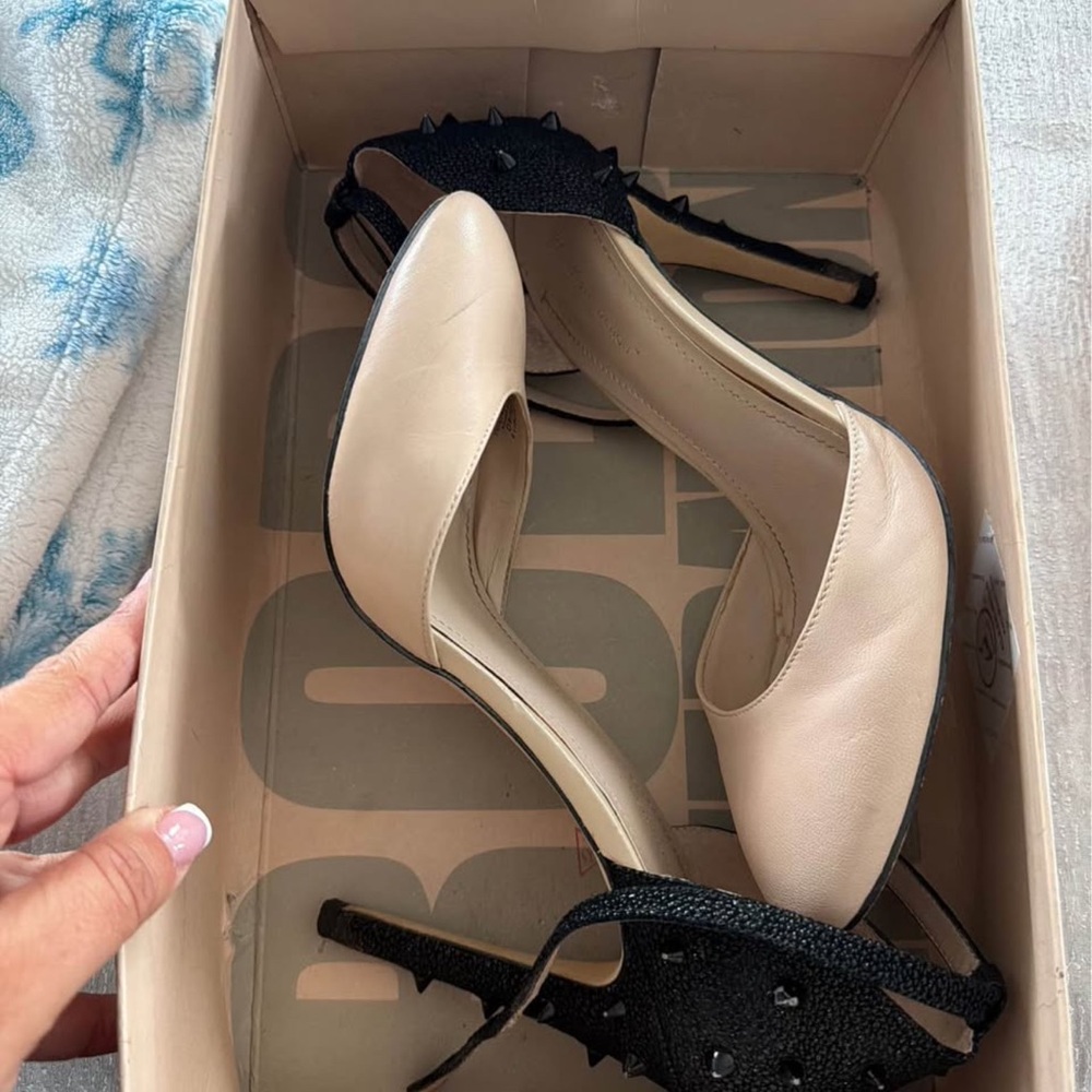 BCBG Beige and Black Heels with Studded Detail